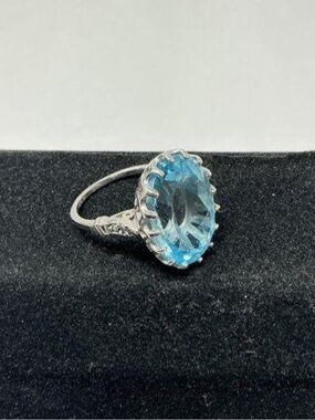 Women’s 925 Sterling Silver Ring with Aqua Stone Size 5.75